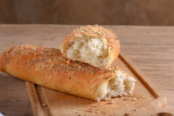 Baked wheat bread with herb seasoning seasoned baguette