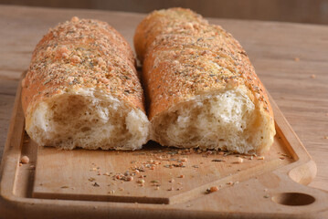 Baked wheat bread with herb seasoning seasoned baguette