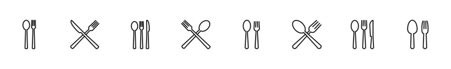 spoon and fork icon set. spoon, fork and knife icon vector. restaurant icon