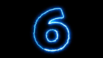 6 number text font with neon light. Luminous and shimmering haze inside the letters of the text 
six. 6 number neon sign.