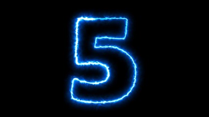 5 number text font with neon light. Luminous and shimmering haze inside the letters of the text 
five number. 5 number neon sign.