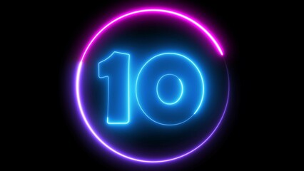 10 number text font with neon light. Luminous and shimmering haze inside the letters of the text 
ten number. 10 number neon sign.