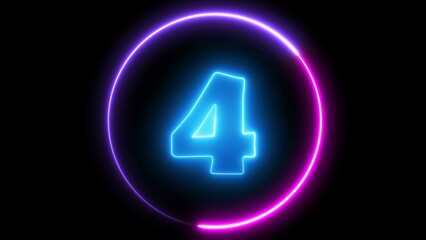 4 Number Electric blue lighting text with on black background. Four Number neon sign. 