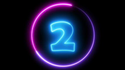 2 number text font with neon light. Luminous and shimmering haze inside the letters of the text 
two. 2 number neon sign.