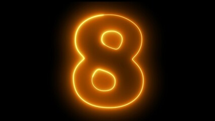 8 number text font with neon light. Luminous and shimmering haze inside the letters of the text 
eight. 8 number neon sign.