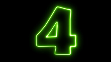 4 number text font with neon light. Luminous and shimmering haze inside the letters of the text 
four. 4 number neon sign.