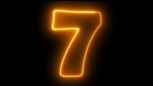 7 number text font with neon light. Luminous and shimmering haze inside the letters of the text seven. 7 number neon sign.	
