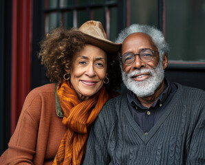 Senior man an woman smiling and looking at camera.