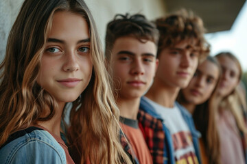 Portrait of small group of teenagers looking at camera.