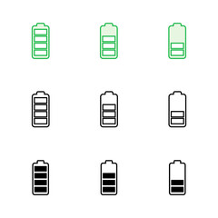 Battery icon set. battery charge level. battery charging icon