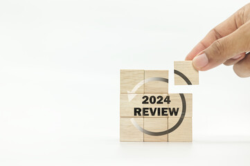 2023 Review concept for business planning,wooden cube with review 2023 text on white background,...