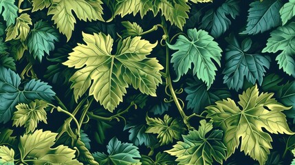  a close up of a bunch of leaves with green and yellow leaves on the top of the leaves and the bottom of the leaves on the bottom of the leaves. - obrazy, fototapety, plakaty