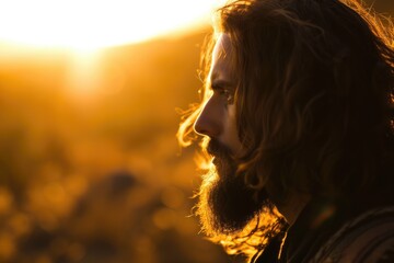 Close-up of Jesus Christ's silhouette in sunset, inspiring and serene