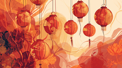 Chinese New Year Spring Festival Lantern Festival outdoor branches hanging lanterns under the background illustration
