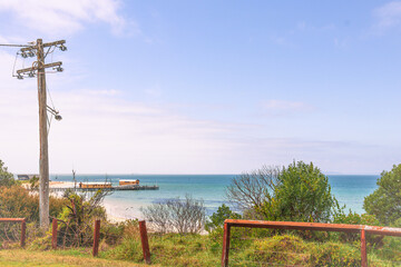view of coastline and sea from foreshore of tourism township of Queenscliff