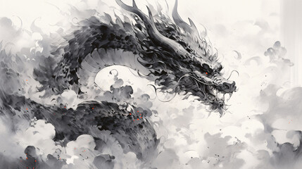 Ink style Chinese dragon concept illustration for the traditional Chinese New Year festival Dragon Year
 - obrazy, fototapety, plakaty