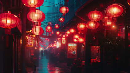 Obraz na płótnie Canvas Red lanterns and lanterns lighting up the streets