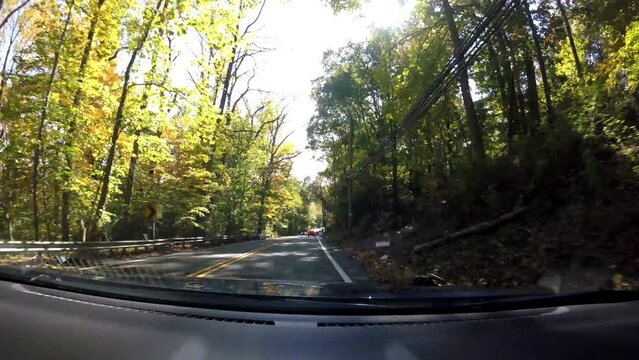 time lapse driving through county roads in North America East Coast in autumn