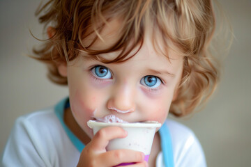Toddler with Blue Eyes Enjoying Ice Cream