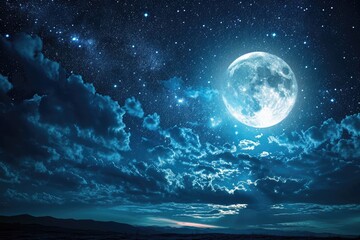 Night sky with a bright full moon and stars