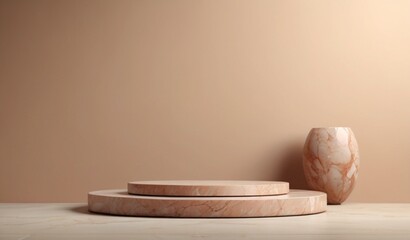 Empty brown marble podium on pastel color background from AI Generative