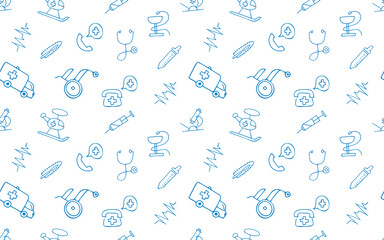 seamless pattern. doodle drawings. medical equipment. first aid items. Doodle. seamless. pattern. drawing. on a white background. beautiful background. vector.