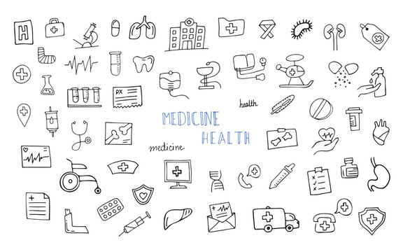 seamless pattern. doodle drawings. medical equipment. first aid items. Doodle. seamless. pattern. drawing. on a white background. beautiful background. vector.