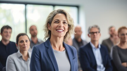 Obraz premium American middle age business woman in front of a group