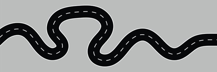 Horizontal asphalt road from template. Top view. Winding road Flat vector illustration. Seamless highway marking Isolated on background.
