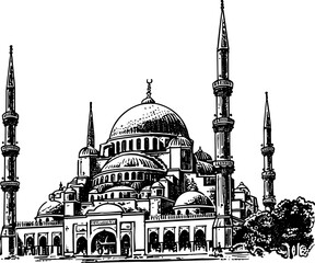Mosque Hand drawn sketch illustration