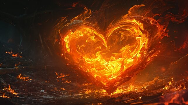 a heart shaped object with a fire and smoke