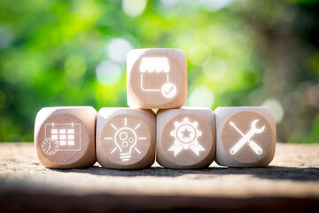 Capital expenditure concept, Wooden block on desk with capital expenditure icon on virtual screen.