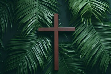 Palm Sunday background , flat lay and copy space - generative ai