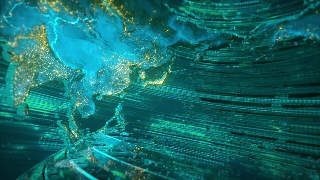 Global earth map rotating digital world breaking news Studio Background 