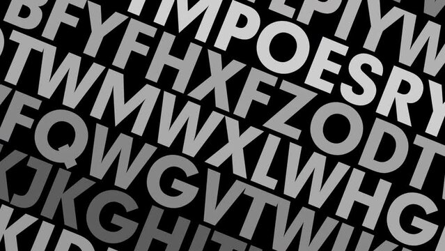 Characters of alphabet letters and random characters on black background create modern typography texture symbolizing creative and abstract concept of unpredictable typographic chaos