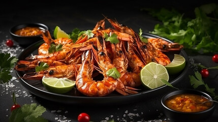 grilled shrimps or prawns served with lime garlic