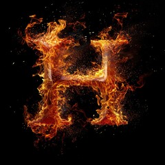 Capital letter H with fire growing out