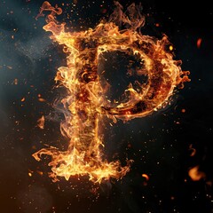 Capital letter P with fire growing out - obrazy, fototapety, plakaty