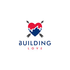 Building Love, Combined Love and Building into One Concept, Vector Minimalist Modern Logo Design Editable