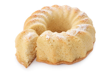 Delicious freshly baked sponge cake isolated on white