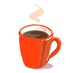 熱いコーヒーが入った厚手の赤いマグカップ名称未設定のアートワーク