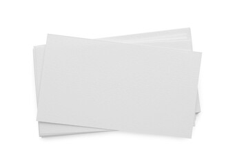 Blank business cards isolated on white, top view. Mockup for design