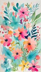 vertical background art flowers, botanical leaves, organic shapes, and watercolor elements