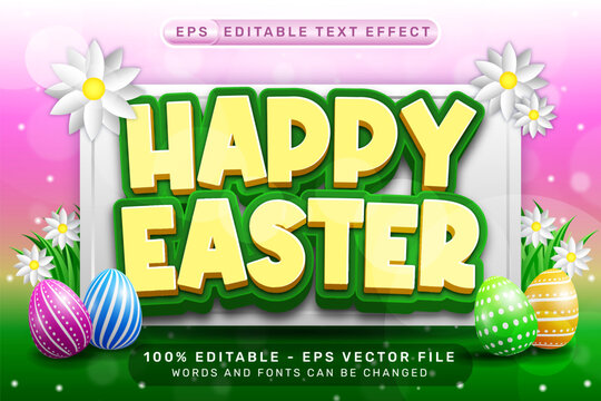 happy easter 3d text effect and editable text effect with easter egg illustrations