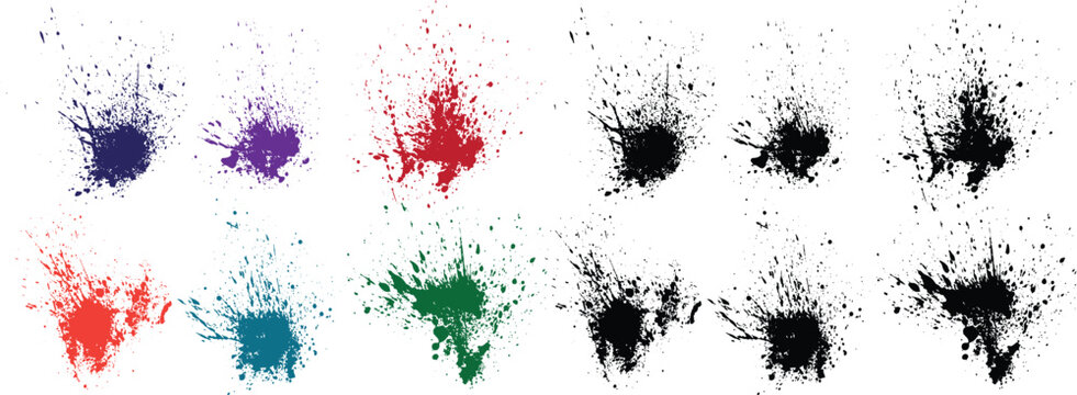 Ink smear green, red, black, orange, purple, wheat color blood spot vector brush stroke texture background collection