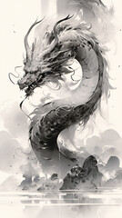 Ink style Chinese dragon concept illustration for the traditional Chinese New Year festival Dragon Year
