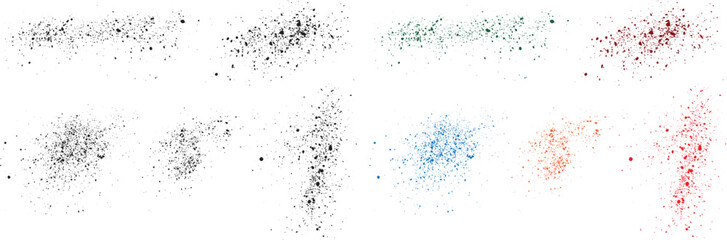 Grunge texture red, orange, purple, black, green, wheat color blood splatter splash bloodstain brush stroke template set
