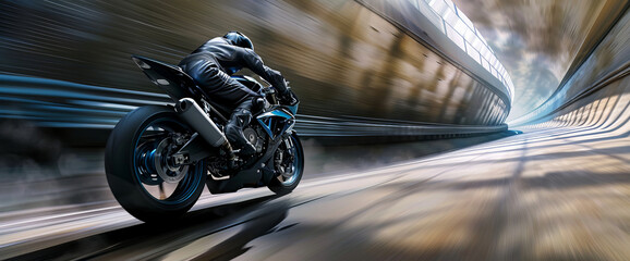 High-Speed Motorcycle Ride on a Futuristic Urban Track: A Thrilling Blend of Speed, Precision, and...