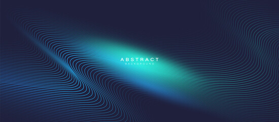 Abstract blue wavy lines background. Futuristic, digital technology concept. Dynamic wave pattern. Minimal banner. Illustration vector