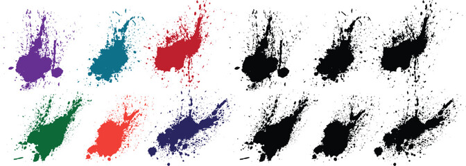 Smear ink brush stroke inkblot set of orange, black, red, green, wheat, purple color splashes vector illustration background collection